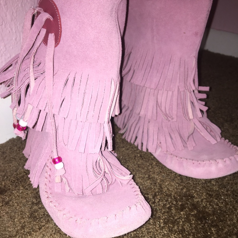 Pink leather ankle boots